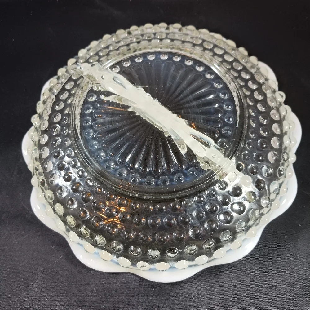 Vintage Fenton Hobnail Divided Dish White Opalescent